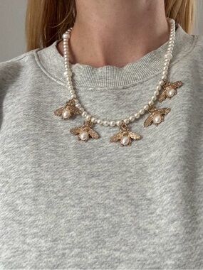 Pearl and Gold Bee Charm Necklace - Women Jewelry